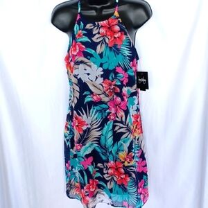 By & By dress size large navy floral halter style spaghetti strap lining jr sz M